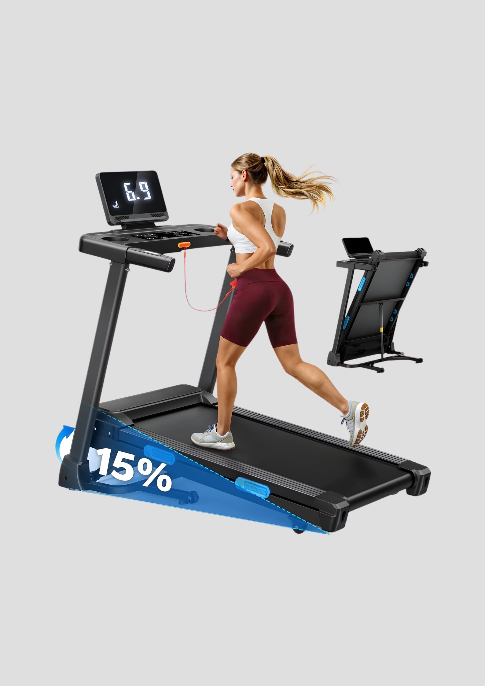 T12 Foldable Treadmill with 15% Auto Incline
