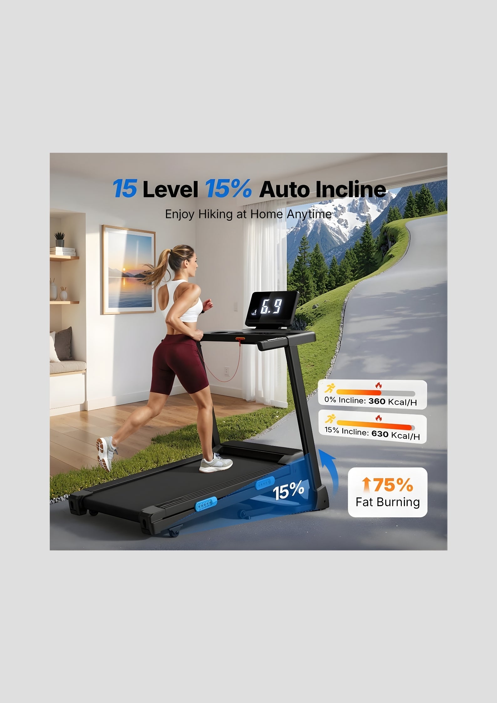 T12 Foldable Treadmill with 15% Auto Incline